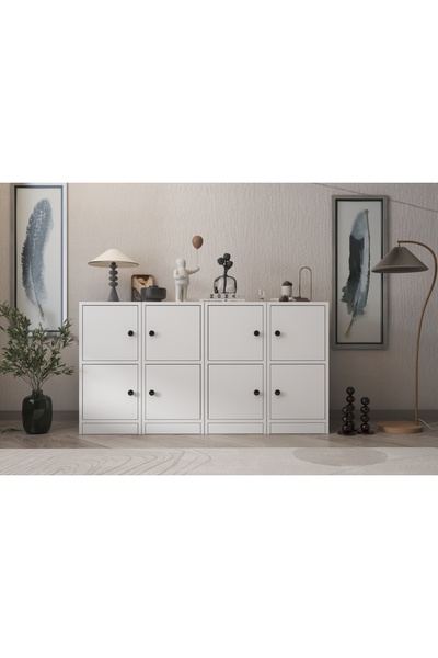 Nettrends Eva 8 Kapaklı Özel Tasarım Modern Beyaz Şifonyer HVV-ŞFN-1003