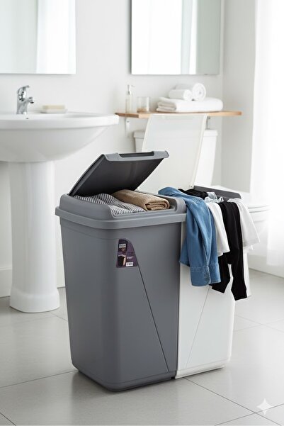 Citim Mega Duo İki Bölmeli Kirli Çamaşır Sepeti - Banyo Çamaşır Sepeti Renkli...