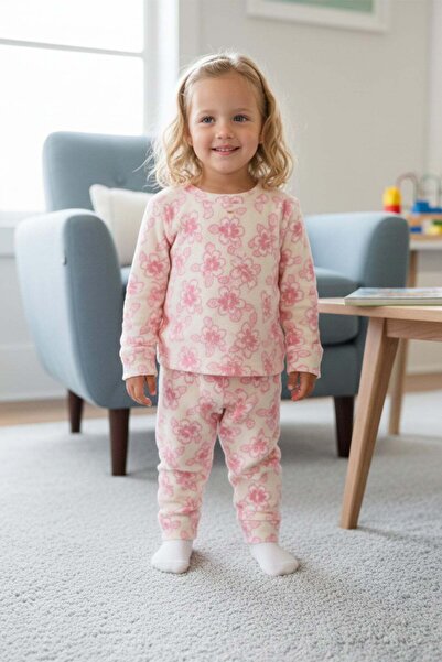 Fulla Moda Σετ πιτζάμες για κορίτσια με λουλουδάτο σχέδιο με λαιμόκοψη από φλις