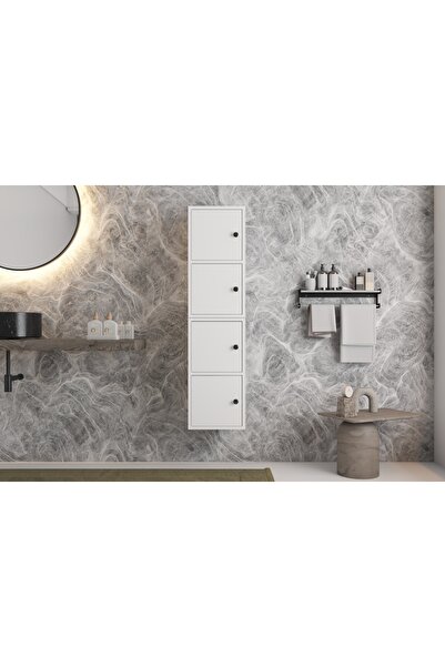 Nettrends Dört Kapaklı Duvar Tipi Beyaz Banyo Rafı BNY-1030