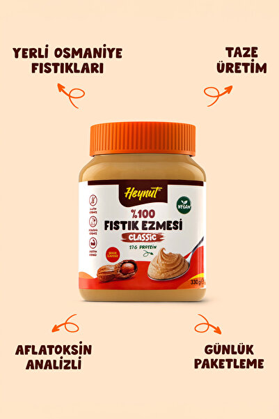 HEYNUT %100 Fıstık Ezmesi (Klasik) 330 g Şeker İlavesiz Katkısız Glutensiz Vegan Yüksek Protein