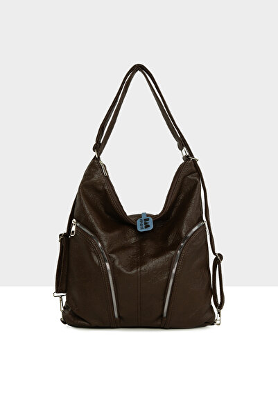 Bagmori Καφέ γυναικεία τσάντα με μαλακή υφή με διπλό φερμουάρ και λουράκι πλά...