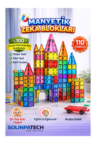 SolinpaTech Manyetik Yapı Blokları 110 Parça|Mıknatıslı Eğitici Oyuncak|Zeka ...