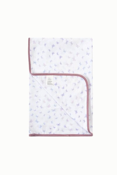 Boumini 80X80 cm 100% Cotton Double Layer Baby Blanket Butterflies Lilac