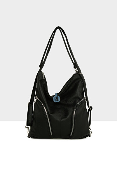 Bagmori Μαύρη γυναικεία τσάντα με μαλακή υφή με διπλό φερμουάρ και λουράκι πλ...