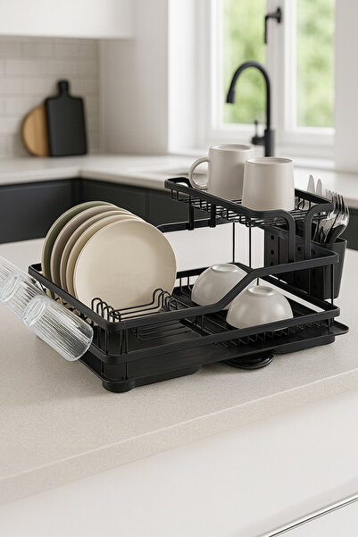 Prima Nova Bianka Paslanmaz Alüminyum İki Katlı Bulaşıklık - Siyah