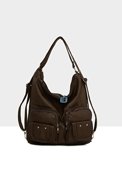 Bagmori Καφέ γυναικεία τσάντα με μαλακή υφή με διπλό κάλυμμα τσέπης και λουρά...