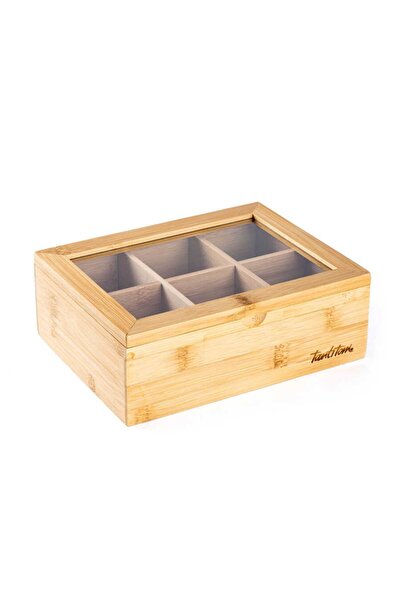 Tantitoni Кутия за съхранение на чаени пакетчета с 6 отделения, изработена от...