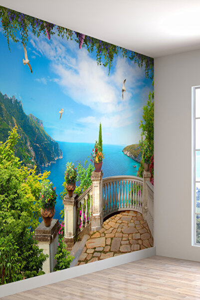 dreamwall Deniz Manzaralı Balkon Desenli Tekstil Duvar Kağıdı
