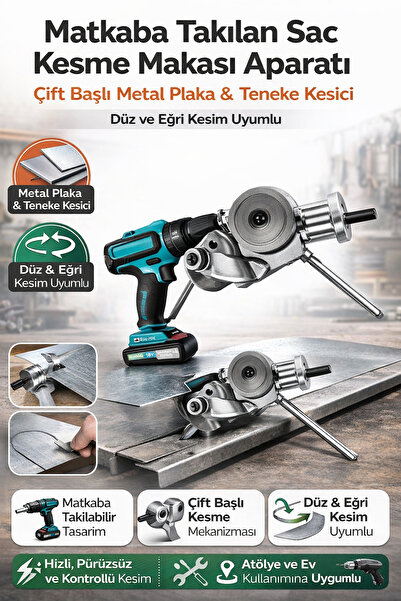 SENBANG Matkaba Takılan Sac Kesme Makası Aparatı – Çift Başlı Metal Plaka Ten...
