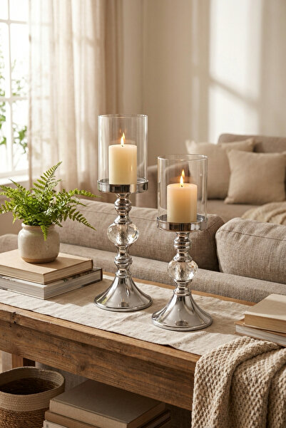 AbajurAksesuar Miri Gümüş Ikili Mumluk