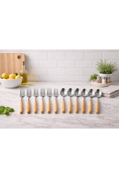 ALLEGRI Total 12 Pieces Bamboo Handle Stainless Steel Dessert Spoon and Desse...