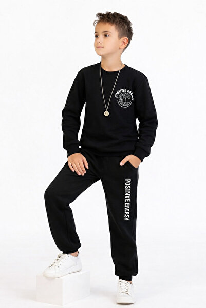 Nazar Bebe Erkek Çocuk 3 İplik Şardonlu Siyah Eşofman Takımı - Rahat ve Yumuş...