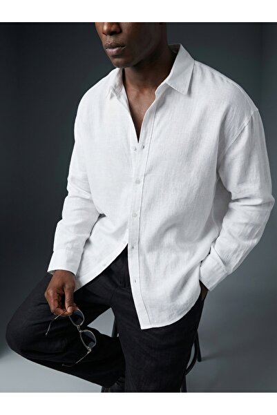 KHAYN ERKEK OVERSİZE RAHAT KESİM %100 PAMUK KETEN DOKULU GÖMLEK K3005KG