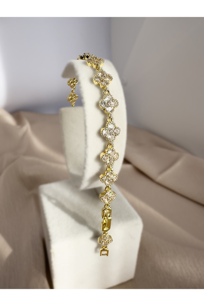 Samu Accessories Taşlı Yonca Figürlü Su Yolu Bileklik - Golden Clover Tennis