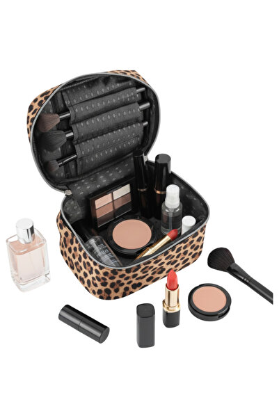 NS reliable Geantă pentru cosmetice cu motiv leopard Organizator de machiaj d...