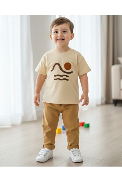 Egelite Tricou brodat de vară pentru băiat, set de grădiniță elegant cu panta...