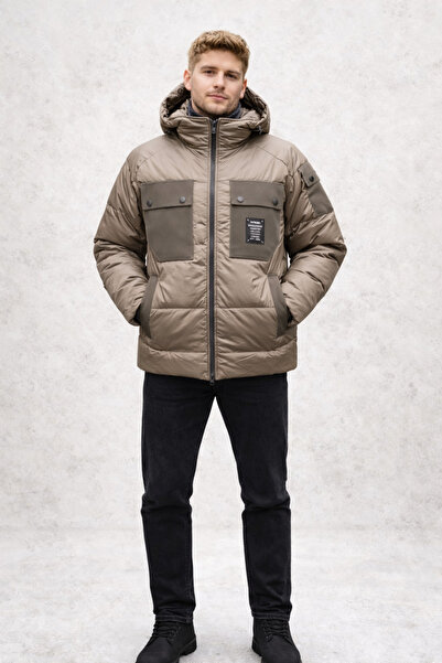 DYNAMO Men's Brown Removable Hooded Shiny Inflatable Sports Coat