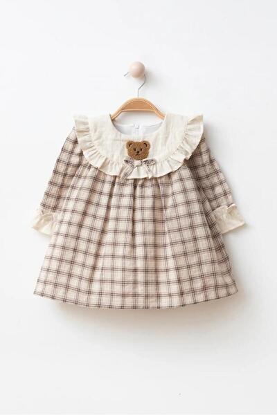 Butik KIZ BEBEK %100 PAMUKLU ELBİSE AYICIK MOTİFLİ