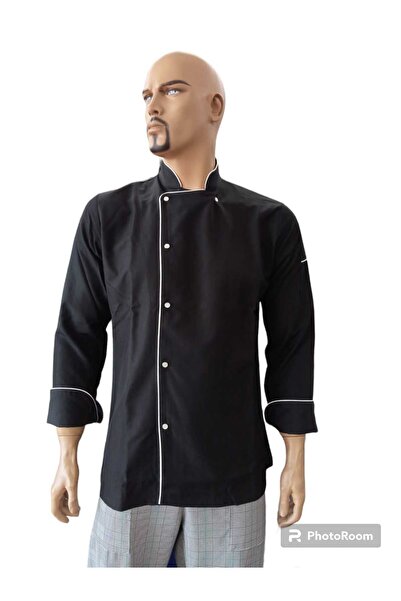 PERSONELİTY E-Uniform Siyah-Beyaz Biyeli Aşçı Ceketi Şef Üniforması Unisex