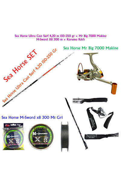 SEA HORSE Ultra Cast Surf 4,20 m 150–250 gr + Mr Big 7000 Makine + M-Sword X8...