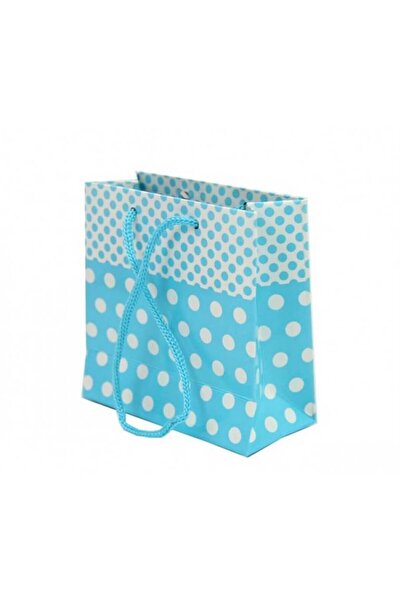 Vipfoni Hediyelik Minik Boy Puantiyeli Karton Çanta 11X11 10 Adet Mavi