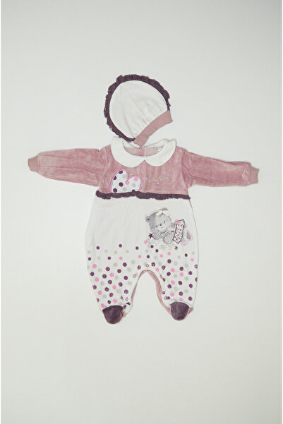 Baby Slon Kids Clup Kışlık kadife kalpli ayıcık nakışlı şapkalı çıtçıt kapama...