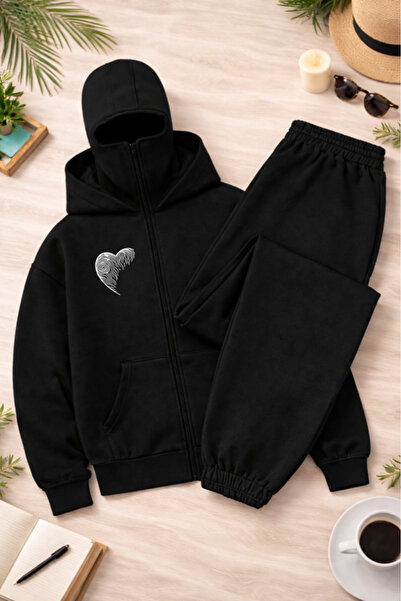 Pink Sky Unisex Basic Unprinted Hooded Sweatshirt & Jogger Tracksuit Set