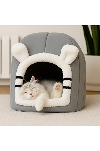 Oumo Bal Kabağı Kedi Evi Peluş Kapalı Kedi Yuvası Sıcak Kışlık Mağara Tipi Yu...