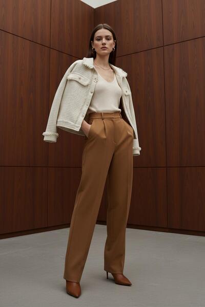 Soul Women's Gold Button Detailed Tweed Jacket-32440Ckt - Ecru