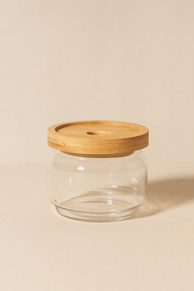 Kitchen Way Borosilicate 350ml Jar with Bamboo Gasket Lid Kw-787