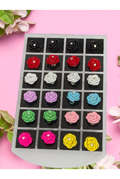 Generic This set includes 12 pairs of colorful plastic flower earrings.