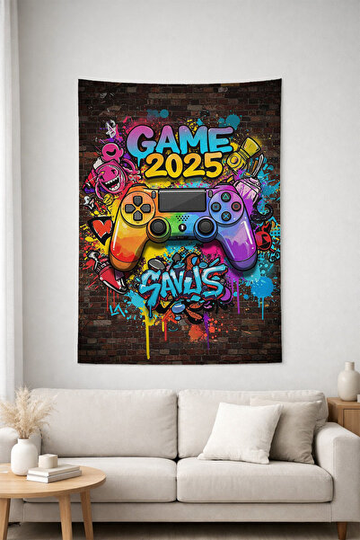 HalıOnline Gamer Konsol Desenli Duvar Örtüsü Duvar Halısı