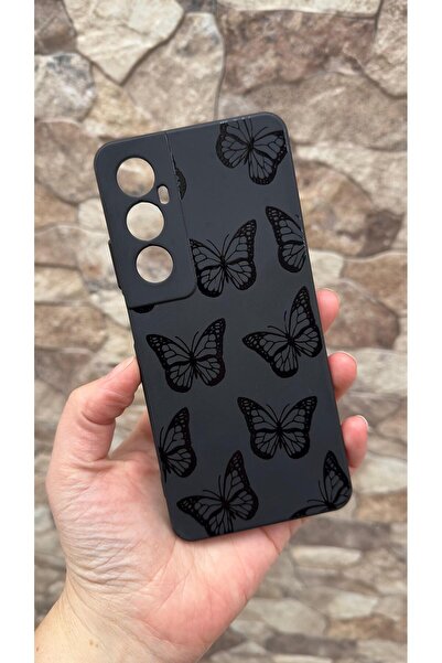 Vip Case Realme C65 Compatible Black Butterfly Patterned Silicone Shock-Absor...