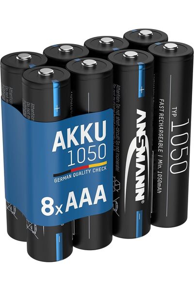 ANSMANN بطاريات قابلة لإعادة الشحن من نوع AAA بسعة 1050 مللي أمبير/ساعة من نو...