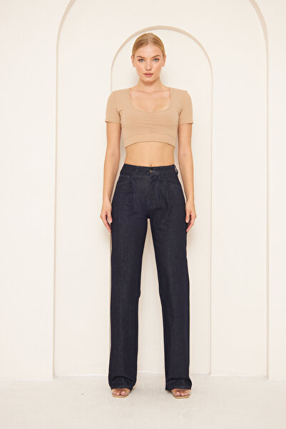 cracpot Kadın Yüksek Bel Comfort Az Likralı Wide Leg Jean Pantolon