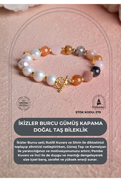 OSMANLI DOĞAL TAŞ Sertifikalı İkizler Burcu Gümüş Kapama Doğal Taş Bileklik (...