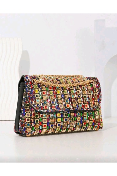 DERMO Πολύχρωμη πέτρινη βραδινή τσάντα ώμου