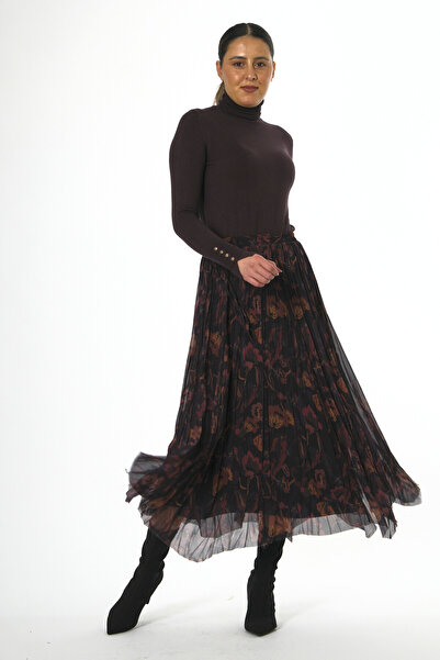 ABBRA Fusta din șifon cu model, căptușită, cu talie elastică pentru femei