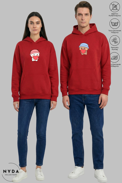 Nyda Collections Dear Couple Combination Bubu Dudu Printed Hoodie Hooded Flee...