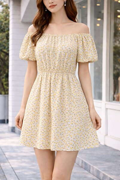 Livedanimel Kadın Omzu Açık Çiçek Desenli Mini Elbise