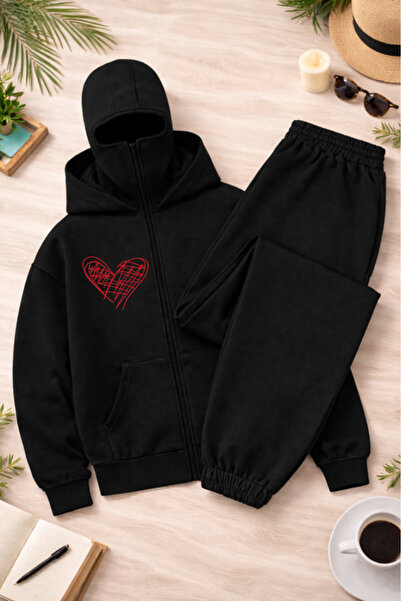 Pink Sky Unisex Basic Unprinted Hooded Sweatshirt & Jogger Tracksuit Set