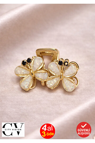 cityvision Cream Pearl-Looking Butterfly-Shaped Gold Women's Hair Clip – Eleg...