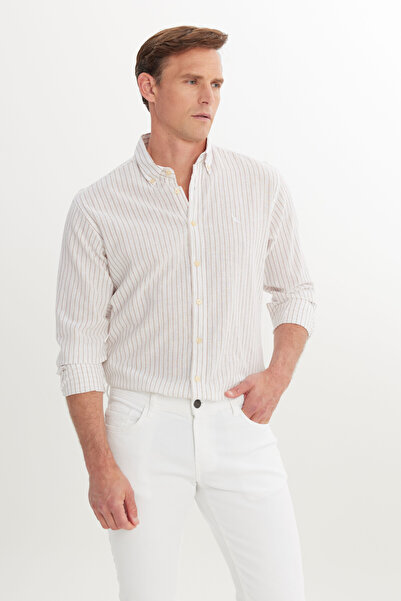 ALTINYILDIZ CLASSICS Men's White-Beige Cotton Linen Comfort Fit Relaxed Fit B...