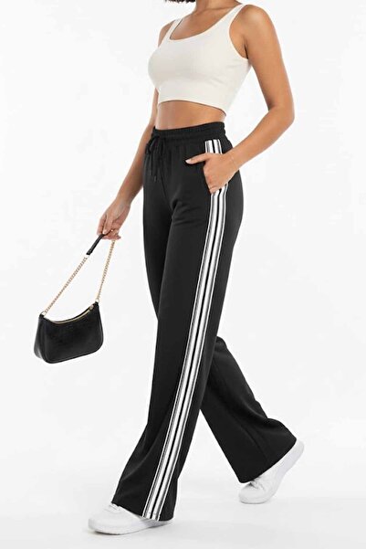 vynor atelier Women's Black Flared Sweatpants - High Waist Lace-Up Flare Swea...