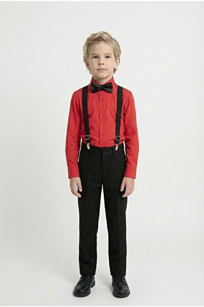 Mnk Baby&Kids Costum pentru băiat cu cămașă colorată M00788 ROȘU - NEGRU