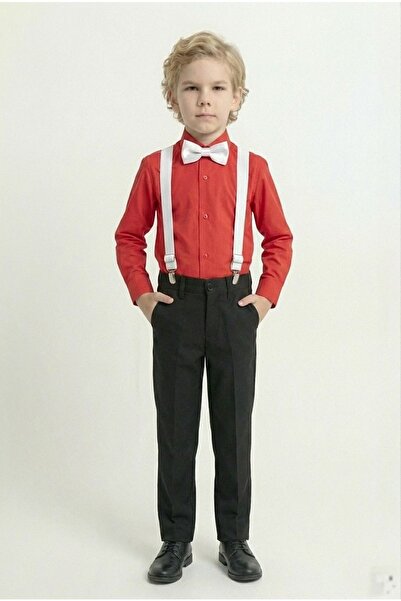 Mnk Baby&Kids Costum pentru băiat cu cămașă colorată M00788 ROȘU - ALB