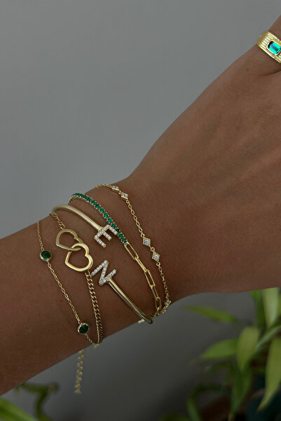 Mute Jewelry 925 Ayar Gümüş Zümrüt Taş Yarım Su Yolu Bileklik