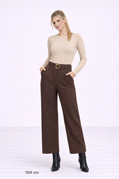 günay boutıque High Waist Trousers with Belt Detail – Brown