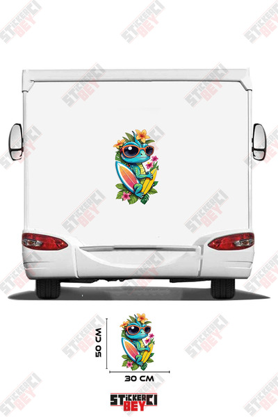 STİCKERCI BEY ملصق كارافان بتصميم بعجلات وصورة أفعى الحرباء